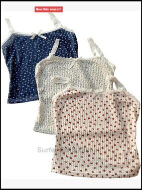 3 Pack Lace Trim Floral Cami Tops Spaghetti Strap Boho Cute Camisole Tanks